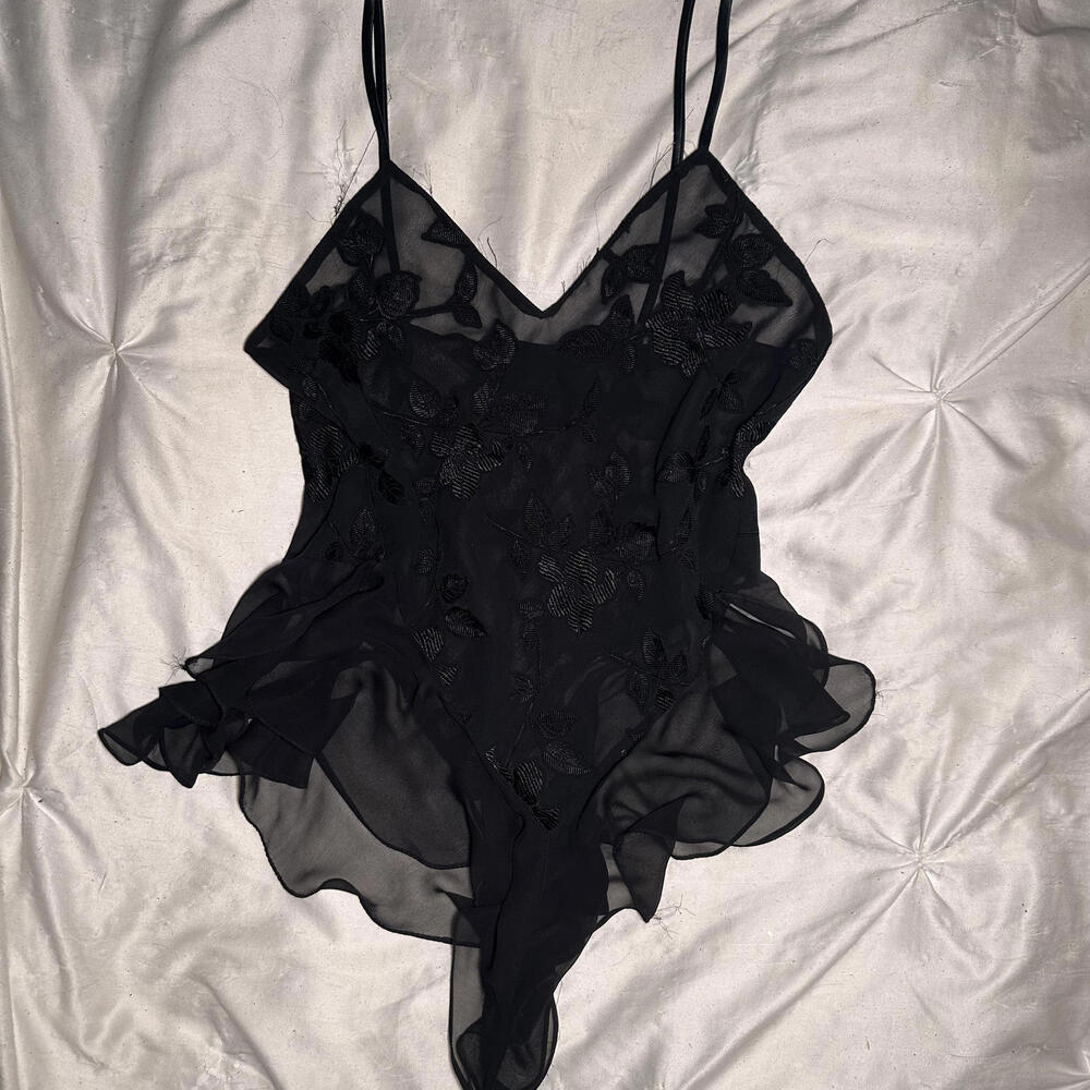 Vintage black sheer floral lingerie teddy